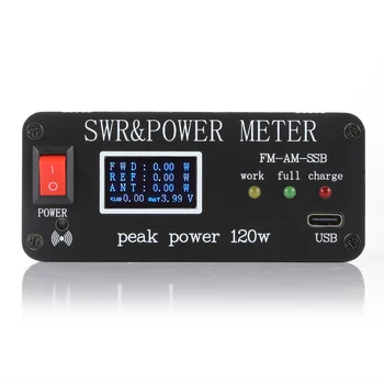 1.8 MHz-50 MHz 0.5 W-120 W SWR HF Kısa Dalga Ayakta Dalga Ölçer SWR ve Güç Ölçer + Pil + OLED FM AM CW SSB