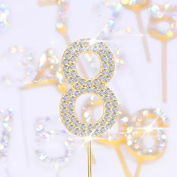 1 adet Alaşım Numarası Kek Topper Altın Gümüş Elmas çivili Kek Topper Tatlı Yıldönümü Doğum Günü Partisi Dekorasyon Malzemeleri