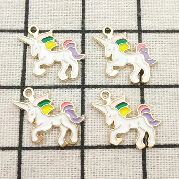 10 adet Emaye Hayvan Unicorn Charm Takı Aksesuarları Kawaii Küpe Kolye Bileklik Bileklik Kolye Yapımı için Altın Kaplama