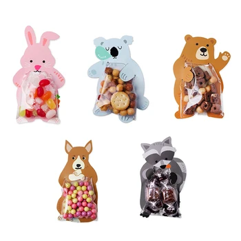 10 adet / grup Sevimli Hayvan Ayı Tavşan Şeker Çanta Çerez Çanta hediye keseleri Tebrik Kartları Bebek Duş Doğum Günü Partisi şeker kutusu