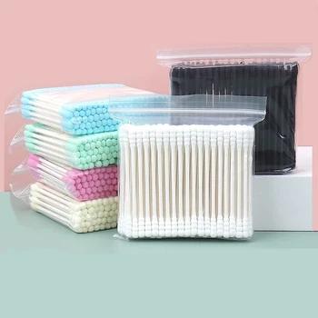 100 ADET Tek Kullanımlık Çift Kafa Renkli Kağıt Saplı pamuklu çubuk Kirpik Uzatma Temizleme Çubuğu Makyaj Temiz Yardımcı Kaynağı