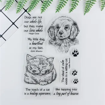 11 * 16 Kedi Köpek Şeffaf Temizle Pullar Mühür DIY Scrapbooking İçin Lastik Damga Duygu Fotoğraf Albümü Kart Yapımı