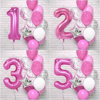 13 adet Pembe 32 inç Numarası Folyo Lateks Balonlar Mutlu Doğum Günü Partisi Süslemeleri Çocuklar Kız Prenses Bebek 1 2 3 4 5 6 7 8 9 Yaşında