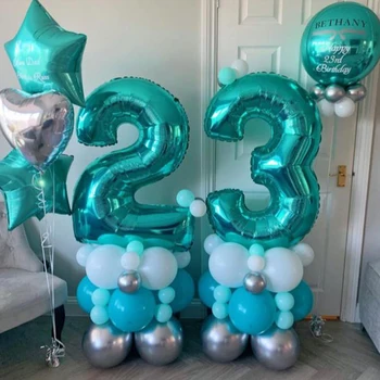 2 adet 30 inç Tiffany Mavi Numarası Balon Afiş 18 21 30 40 50 60 Doğum Günü Partisi Dekorasyon Yetişkinler Doğum Günü Folyo Helyum Globos
