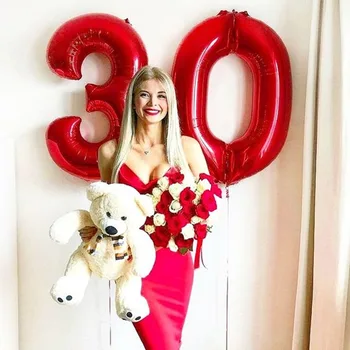 2 adet 32/40 inç Mutlu 30 40 50 Doğum Günü Folyo Balonlar Kırmızı Helyum Globos 30th Yaşında Yetişkin Parti Süslemeleri Düğün Malzemeleri