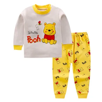 2 adet / takım Erkek Bebek Kız Giysileri Karikatür Winnie The Pooh Yürüyor Çocuk Uzun Kollu T Gömlek + takım elbise çocuk giyim setleri