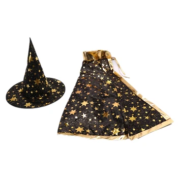 2 Adet / takım Çocuk Çocuk Cadılar Bayramı Kostüm Cadı Pelerin Pelerin ve Şapka Cosplay Prop