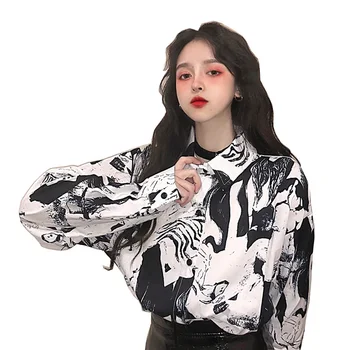 2019 Kadın Rahat kadın bluzları Uzun Kollu Kadın Üstleri Moda Bahar Turn Down Sokak Kadın Şifon Bluzlar XZ576