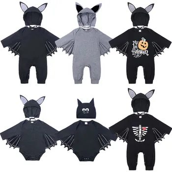 2022 Cadılar Bayramı Kostüm Bebek Giysileri Set Yenidoğan Erkek Romper Bebek Yarasa Kabak Cosplay Tulum Yeni Doğan Bodysuit Şapka ile 3-24M