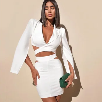 2022 Fanco Moda Kadın Blazer ve Pilili Etek Seti Uzun Kollu Ofis Bayan Düz Renk İki Parçalı Takım Elbise İş Artı Boyutu 3XL