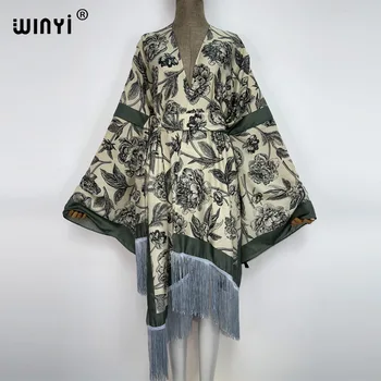 2022 WİNYİ blog Kadınlar plaj mayo püskül Hırka uzun elbise cover up Parti Bohemian Afrika Tatil zarif Yaz kimono