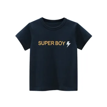 27 çocuk Yaz Erkek kısa kollu t-shirt Yıldırım harfler Örgü Rahat Pamuk Nefes Düz Renk Çocuk üst giyim