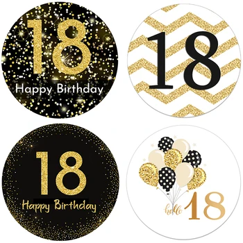 3.5 cm / 4.5 cm 18th Mutlu Doğum Günü Yapışkanlı Etiket Parti Süslemeleri Çocuklar Yetişkin 18 Doğum Günü Bar Mitzvah Mühür Etiketleri Altın Etiket