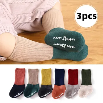 3 adet / grup Bebek Çocuk Kız Yüksek Uzun Pamuklu Çorap Kaymaz Silikon Bebek Aksesuarları Bebek Yüksek Çorap Çocuk Bacak ısıtıcıları