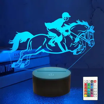 3D At Yarışı Gece Lambası At Binme Lambası 16 Renk Uzaktan Kumanda Değiştirme doğum günü hediyesi Fikri Çocuklar için Erkek ve Kız