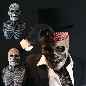 3D Korku Cadılar Bayramı Maskesi Gerçekçi Kanlı Beyin Kafatası baş maskesi Hareketli Çene İskelet Korkunç Maske Masquerade parti giysileri Sahne