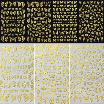 4 adet Altın Bronzlaşmaya 3D Tırnak Sticker İçi Boş Kelebek Metalik Macun Kaymak Nail Art Süslemeleri Manikür Çivi Çıkartması DIY İpuçları # NL7