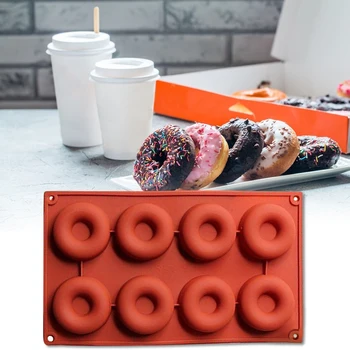 8 İzgaralar 3D Donuts fırın tepsisi Kalıpları Silikon DIY Donut Pasta dekorasyon kalıbı Mutfak Kek Çikolata Doğum Günü Partisi için