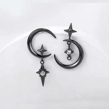 925 Ayar Gümüş İğne Kristal Küpe Ay Tasarım Kolye Eardrop Kadınlar için Küpe Damızlık Moda Kadın Küpe Dangle