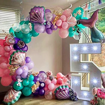 97 adet Mermaid Kuyruk Kabuk Balon Kemer Deniz Altında Mermaid Doğum Günü Partisi Dekorasyon Çocuk Kız Balon Düğün Bebek Duş Dekor