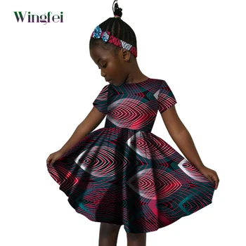 Afrika Giysileri Çocuklar için Ankara Baskı Çocuklar Dashiki Elbise Kısa Kollu Kız Elbise Rahat Çocuk Kıyafetleri Pamuk WYT60