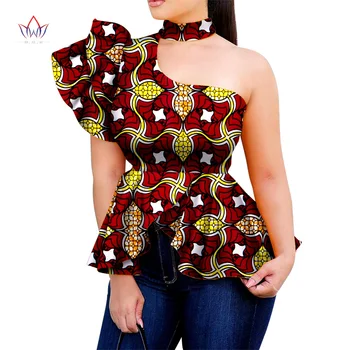 Afrika Tarzı Kadın Modern Moda Bayan Üstleri Dashiki Afrika Baskı Üstleri Gömlek Artı Boyutu Bir Omuz Kadın Giyim WY5874