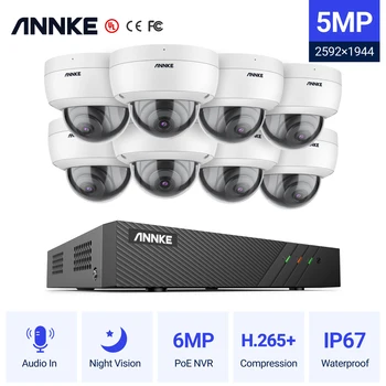 ANNKE 8CH FHD 5MP POE Ağ Video Güvenlik Sistemi H. 265 + 6MP NVR İle 8X5 MP Su Geçirmez Gözetim POE Kameralar İle Ses