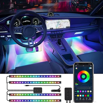 Araba LED Ortam İşığı Oto İç Atmosfer Dekoratif şerit lamba APP Kontrolü İle Akan Renk RGB Araba Neon Ayak İşık