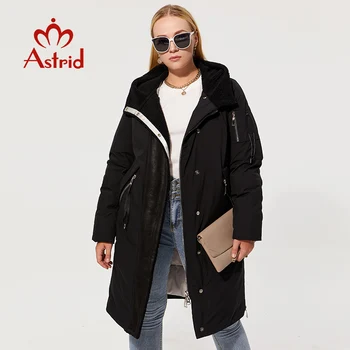 Astrid 2022 Kış kadın Parkas Artı boyutu Moda Kalın Pamuklu sıcak Uzun Ceketler Kadın Mont Kapşonlu deri Giyim