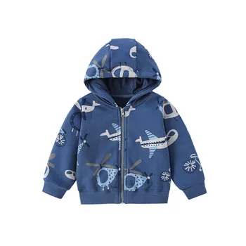 Atlama Metre Yeni Varış Uçak Baskı Erkek Kapüşonlu Ceketler Uzun Kollu Fermuar Sıcak Satış Toddler Bebek Giysileri Dış Giyim