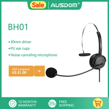AUSDOM BH01 3.5 mm Kablolu Kulaklık Gürültü İptal Mic İle PC İş Kulaklık Çağrı Merkezi İçin Ses Kontrol Düğmesi İle