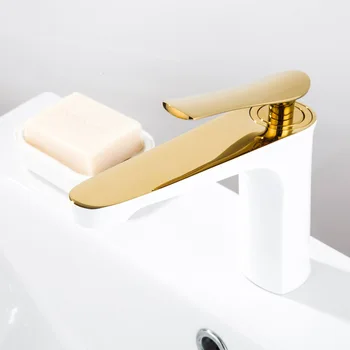 Bakır havza musluk sıcak ve soğuk altın siyah ve beyaz boya lavabo tek delikli lavabo karıştırma vanası