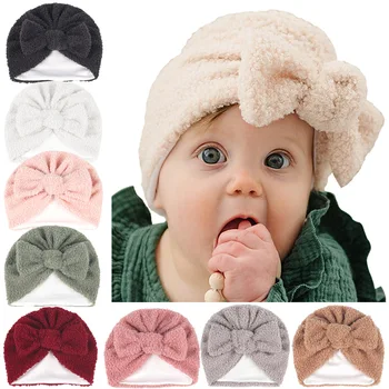 Bebek Türban Şapka İlmek Yumuşak Sıcak Polar Çocuklar Bebek Kız Şapka Kasketleri Yenidoğan Kap Kaput Bahar Sonbahar Kış Çocuk Kapaklar