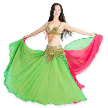 Boyutu S-XL Performans Kadın Giyim Profesyonel 3 adet Kıyafet Sutyen Kemer Etek Uzun Oryantal Boncuklu Oryantal dans kostümü