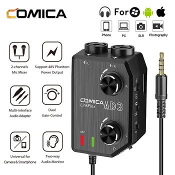 Comica LinkFlex AD3AD2Microphone Amplifikatör Adaptörü İle 2 kanallı 48V Fantom Güç Mikser SmartphonesDSLR Kamera Kameralar
