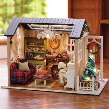 CUTEBEE DIY Bebek Evi Ahşap DollHouses Minyatür Dollhouse Mobilya Kiti ile LED Oyuncaklar Çocuklar için Noel Yılbaşı Hediyeleri