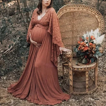 Dantel Patchwork hamile elbisesi Photoshoot İçin Seksi Kadın Gebelik Fotoğraf Oturumu Elbiseler Uzun Hamile Kadınlar Çekim Elbisesi