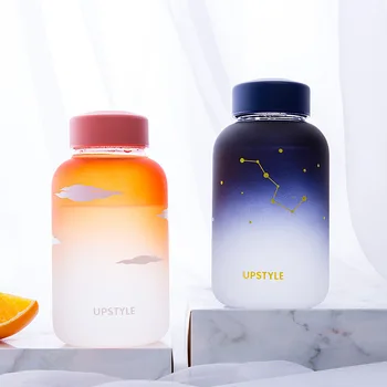 Degrade Mat Yaratıcı Yıldız Cam Su Şişesi Taşınabilir Açık içme şişesi ile bez çantalar Kadın Ofis Çay Drinkware