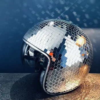 Disko Topu Kask Gümüş Maske Serin Ayna Kask Geri Çekilebilir Vizör İle Tam Ayna Glitter Topu Kask Parti Dans