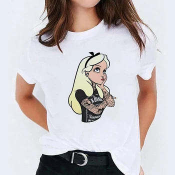 Disney Karikatür Kadın T-shirt Alice Masquerade Serin T Shirt Hipster Kadın Alice in Wonderland Estetik Tshirt Ropa Mujer Tops