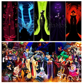 Disney Kötüler Elmas Boyama Karikatür Fantezi Tam Kare Yuvarlak 5D DIY Nakış Çapraz Dikiş Mozaik Ev Dekorasyon