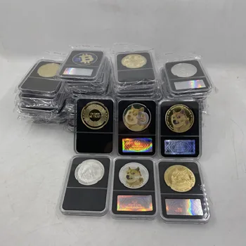 Dogecoin / Bitcoin / ETH / Litecoin / Dash / Dalgalanma / Monero / EOS Metal Fiziksel Gümüş / Altın Ada Cardano Sikke ile Akrilik Kılıf Mome tasarım
