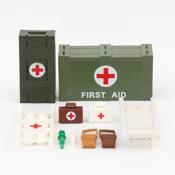 Doktor Kurtarma WW2 Askeri Sırt Çantası Tıbbi Kutu Ordu MOC Yapı Taşları Rakamlar Asker Silah Tuğla Mini Oyuncaklar Çocuklar için