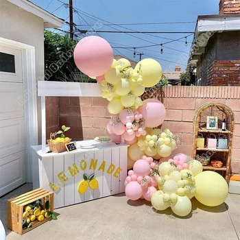 Düğün Doğum Günü Partisi Dekoru Maca Pembe Maca Sarı Lateks Balon Garland Kemer Tatil Olay Backgound Bebek duş dekorasyonu