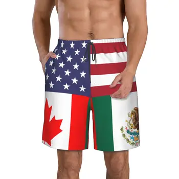 Erkek ABD Amerika Birleşik Devletleri Kanada Meksika Bayrağı plaj pantolonları Şort Sörf M-2XL Polyester Mayo Koşu