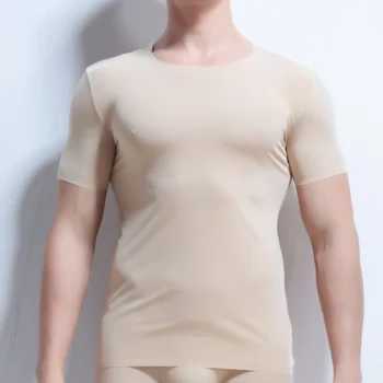 Erkek Fanila Ultra ince Buz İpek Şeffaf Kısa Kollu T-shirt Erkek Nefes Üstleri Tee Streç Eşofman Üstleri Artı Boyutu