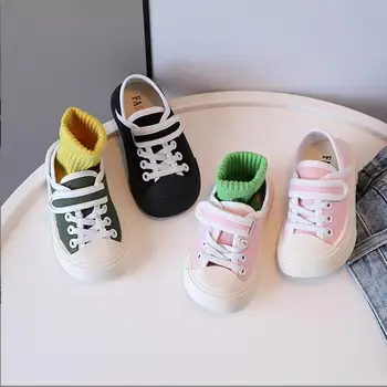 Erkek Kız kanvas ayakkabılar Siyah Beyaz Şerit Çocuklar Yeni Bahar Sonbahar Bebek Çocuk Rahat spor ayakkabı Düz Topuk Çocuk Sneakers 22-31