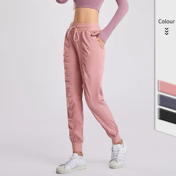 Gevşek spor pantolon kadın görünür ince yaz ince hızlı kuru yüksek bel yoga koşu gündelik giyim pilili legging spor salonu pantolonu