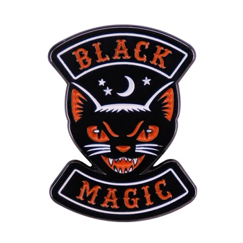 Gotik Siyah Sihirli Kedi Yaka İğnesi Rozet Pagan Büyücülük Broş Ay Yıldız Cadı Takı