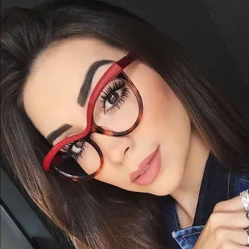 Gözlük çerçevesi Siyah Kedi Göz Gözlük Çerçeve Kadınlar marka Şeffaf Lens Gözlük çerçeveleri Bayanlar Miyopi Nerd Kırmızı gözlük çerçevesi